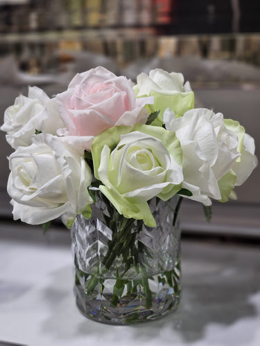 Herringbone Flower - Clear - Green & French Pink Roses - HCF13 (Carton of 2)